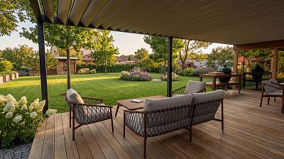 Návrh rodinné zahrady s bioklimatickou pergolou