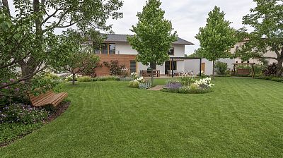 Návrh rodinné zahrady s bioklimatickou pergolou