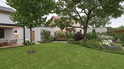 Návrh rodinné zahrady s bioklimatickou pergolou