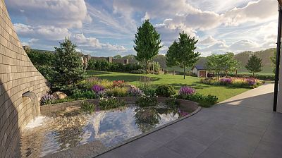 Návrh zahrady s přelivovým bazénem