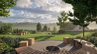 Návrh zahrady s přelivovým bazénem