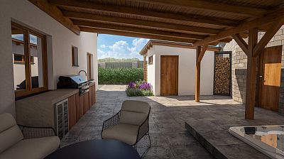 Návrh zahrady s přelivovým bazénem