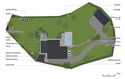 Návrh zahrady s přelivovým bazénem