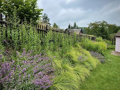 Realizace svažité zahrady u rodinného domu v Dubenci