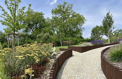 Realizace zahrady ve svahu a instalace automatického zavlažovacího systému v Jaroměři